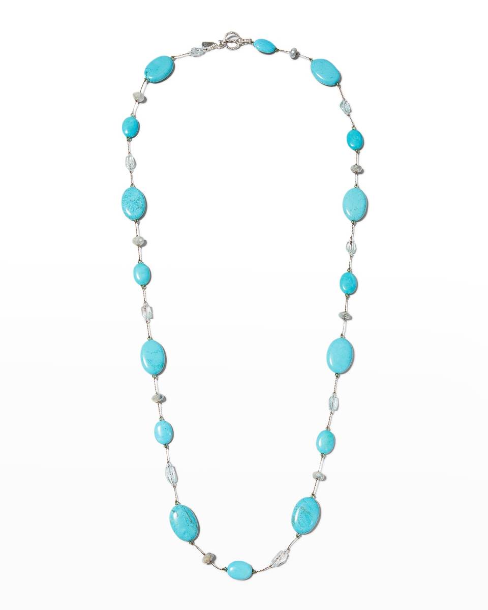 Turquoise and Blue Topaz Mixed Gemstone Long Necklace